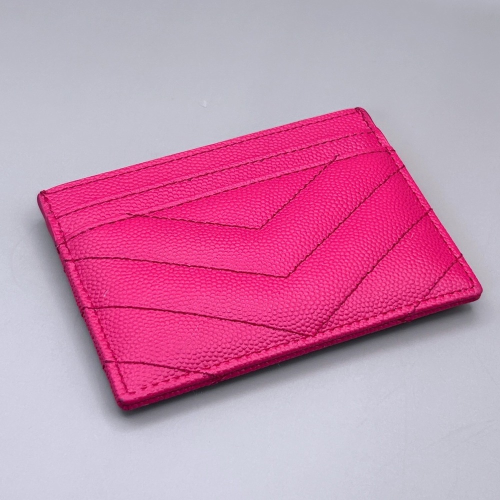 Saint Laurent YSL Monogram Quilted Leather Credit Card Case Shocking Pink - Picture 5 of 14